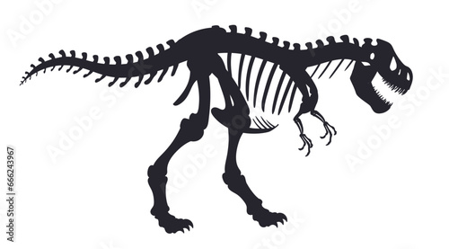 Dinosaur fossil bones. Jurassic t-rex dino skeleton silhouette, archaeological tyrannosaurus fossil flat vector illustration. Ancient raptor skeleton © GreenSkyStudio