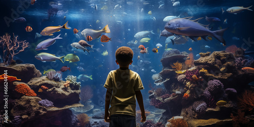 Kind bestaunt die Fische im Aquarium © stockmotion