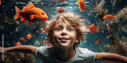 Kind bestaunt die Fische im Aquarium