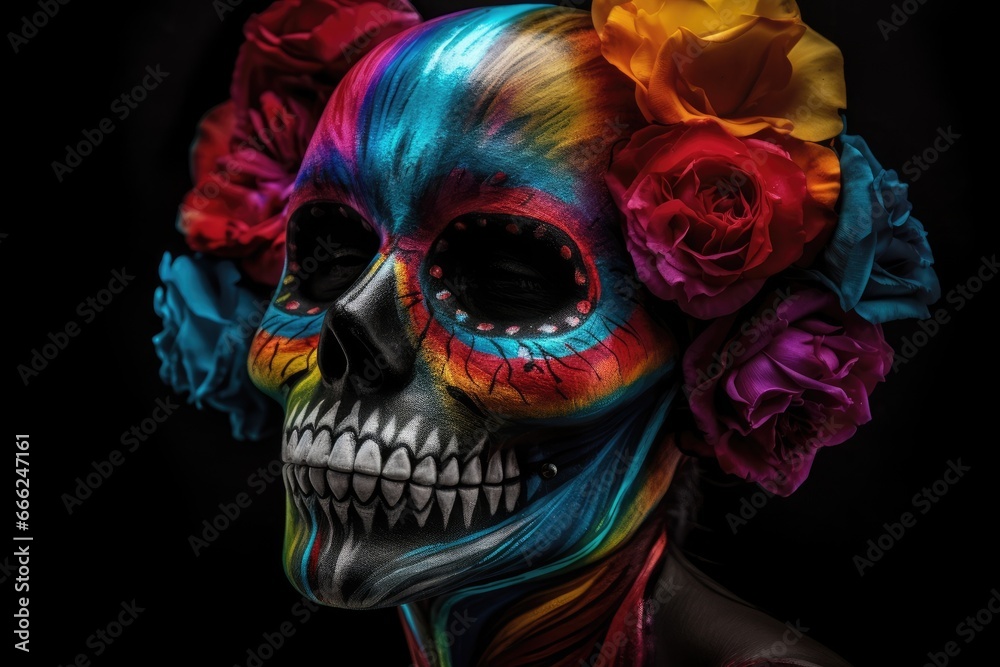 Portrait of a Catrina amidst Dia de los Muertos mexican's celebration taking place on Halloween
