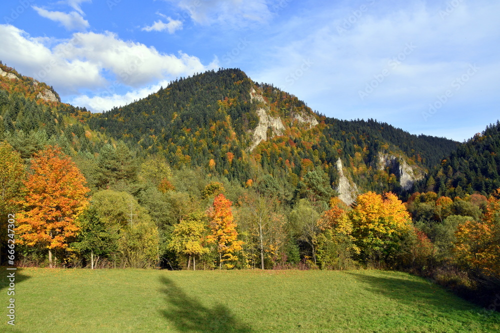 Pieniny, góry, jesień, park, Małopolska, Polska, szlak turystyczny, drzewa, kolorowe