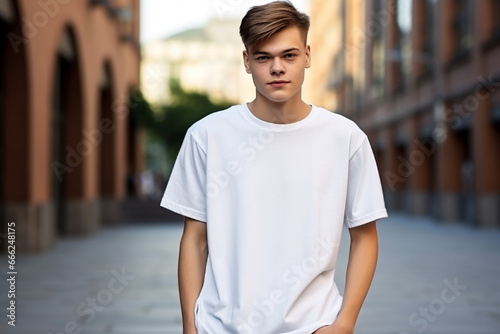 Handsome young man in white t-shirt