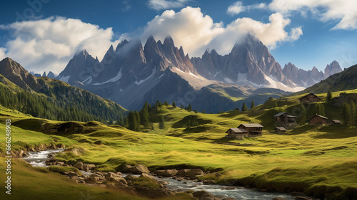beautiful mountain landscape with green grass