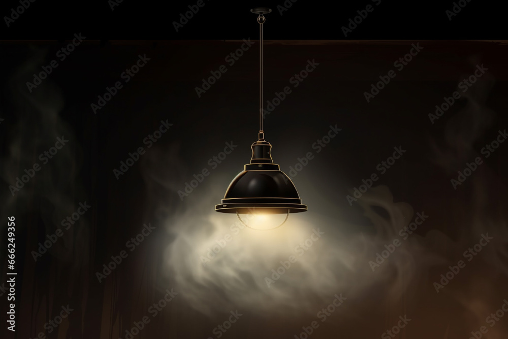 Obraz premium Two black hanging lamps with smoke on dark background. 3D rendering