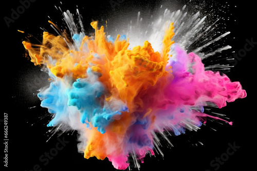 Explosion of paint on black background. Fluid background. Color explosion. Generative AI © barmaleeva