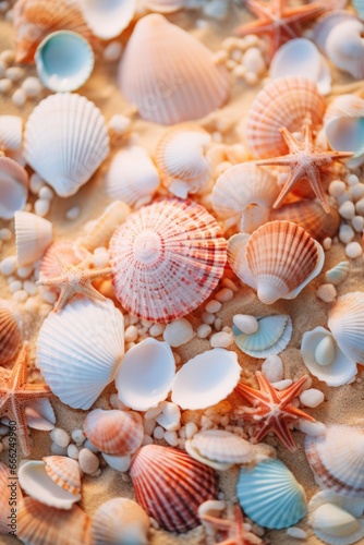 "Beachcomber's View: An up-close photo revealing the seashells and grainy sands of the beach."