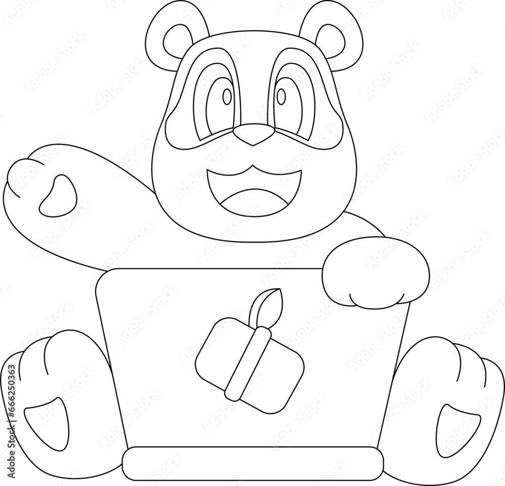 Obraz premium Panda Bamboo Laptop Animal Vector Graphic Art Illustration