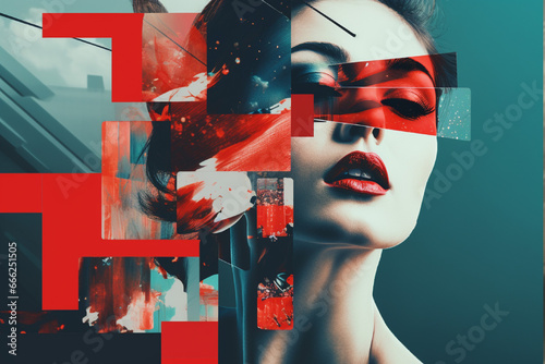 Young pretty woman or cute sexy girl with long curly blonde hair and adorable face in fashion bra on studio background