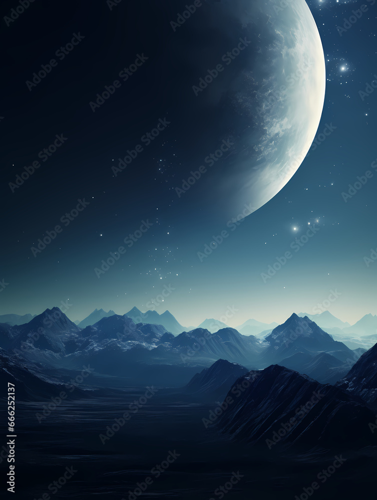 A huge planet and a mountain background wallpaper poster PPT