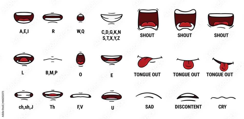 Obraz premium cartoon character talking mouth and lips expressions vector animations 