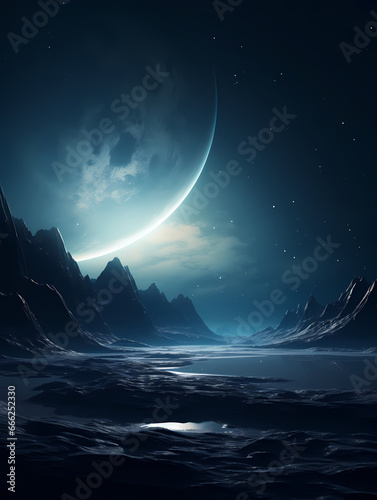 A huge planet and a mountain background wallpaper poster PPT © ting