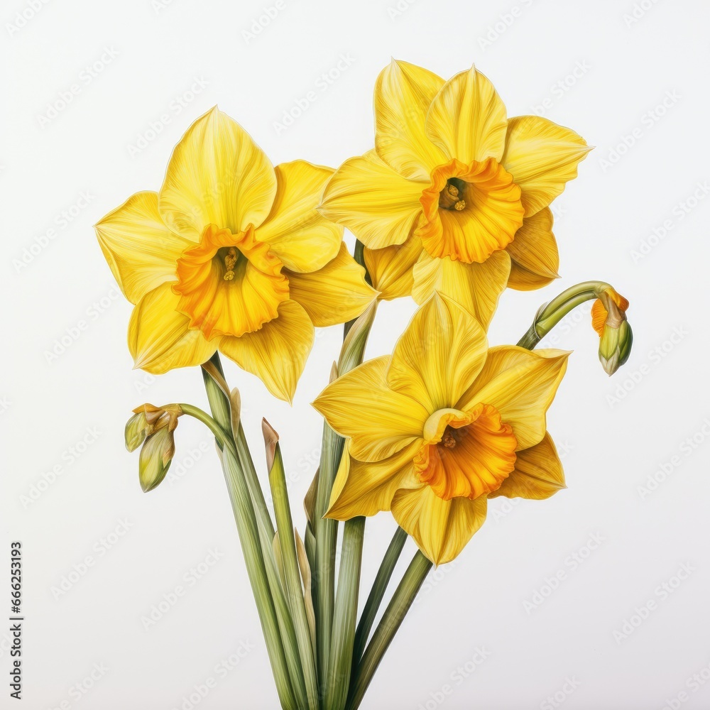 narcissus detailed watercolor painting fruit vegetable clipart botanical realistic illustration