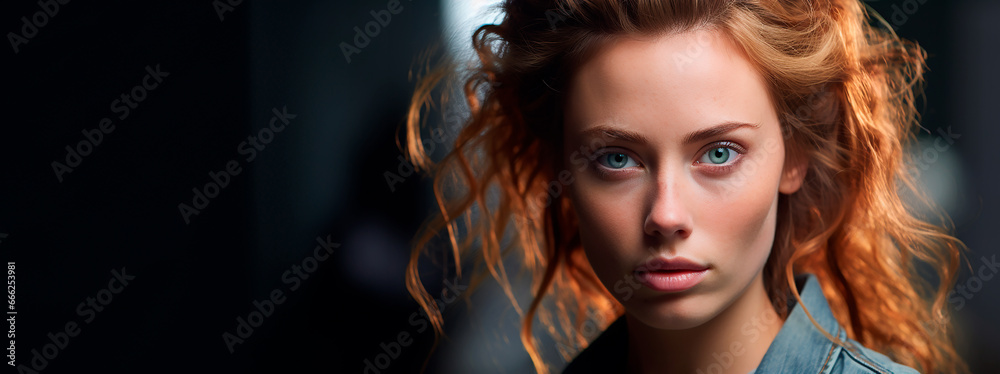Fototapeta premium Modelo natural pelirroja de ojos celestes mirando a la cámara