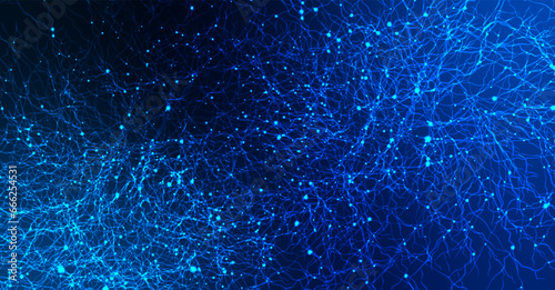 Neuron network. Digital artificial organism. Human mind cells data analysis. Neural net structure. Big science medical concept.