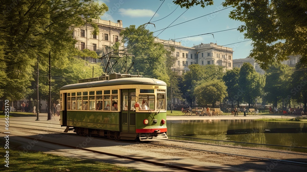 Obraz premium Tram on the streets of Moscow in the 1950s