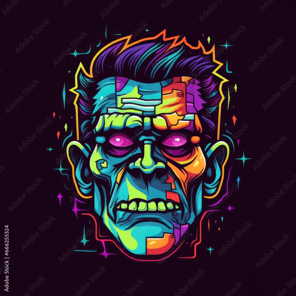 frankenstein zombie neon icon logo halloween scary bright illustration tattoo isolated vector frankenstein zombie neon icon logo halloween scary bright illustration tattoo isolated vector
