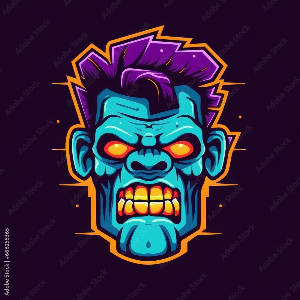 frankenstein zombie neon icon logo halloween scary bright illustration tattoo isolated vector