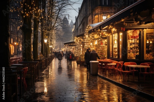 Traditional Christmas market in Germany. Advent Fair Decoration and Stalls with Crafts Items on the Bazaar.