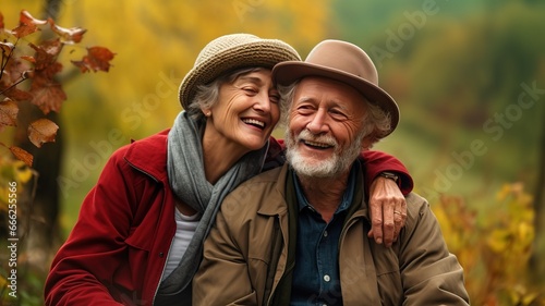 Portrait of cute lovely italian caucasian happy elderly couple hugging outside in city park. pensioner retirees wife and husband rejoice. smiling woman tenderly embracing her spouse.