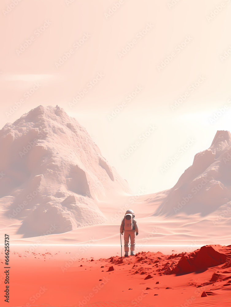 Minimalist astronaut on Mars background wallpaper poster PPT