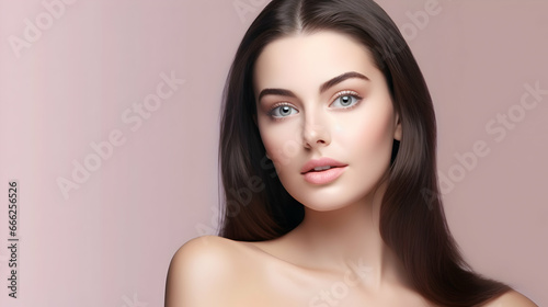 photo portrait of an young beautiful woman closeup attractive female face.