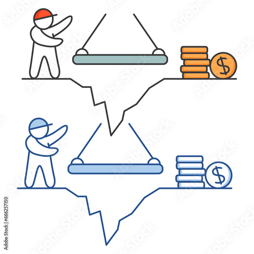 Building a business.Path to success.Move up motivation.Create success way.Begin new road to achieve target.Business man create own way. Put effort and be creative. Overcoming obstacles on the way coin