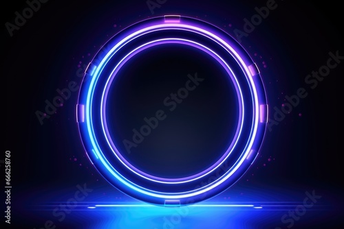 Round frame with blue neon illumination