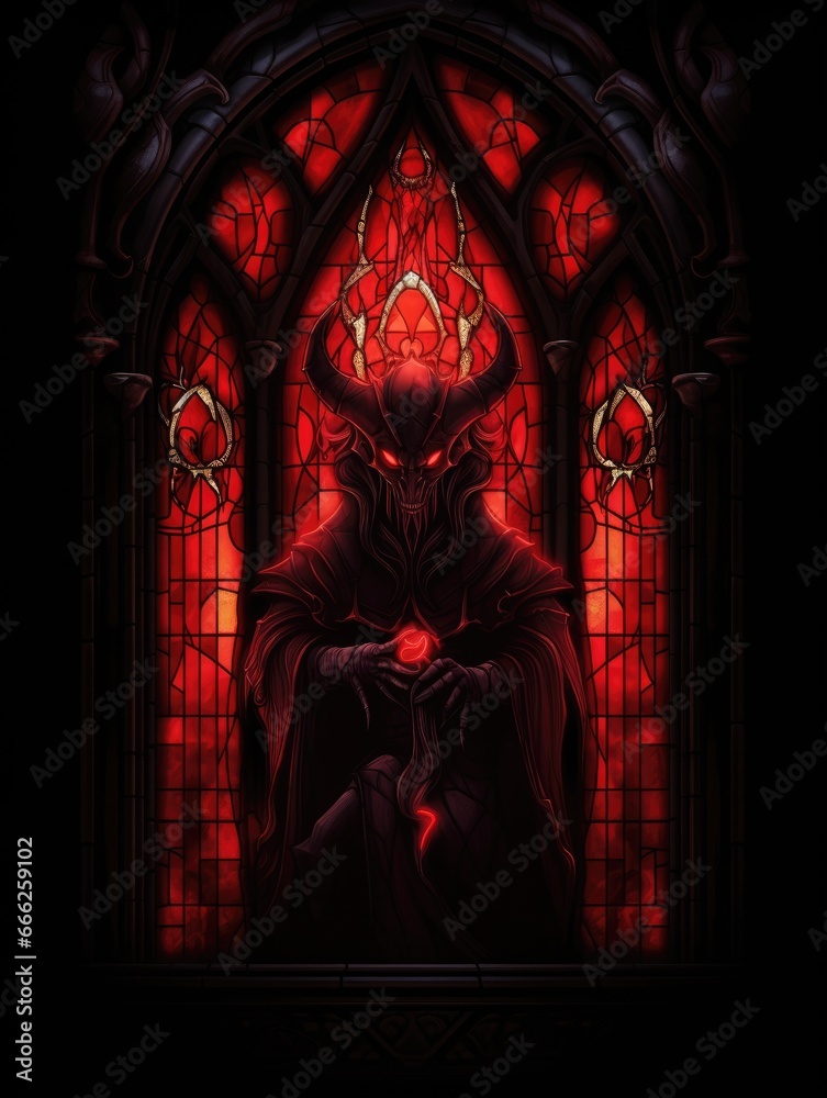 custom made wallpaper toronto digitaldevil satan evil stained glass window mosaic religious collage artwork retro vintage religion