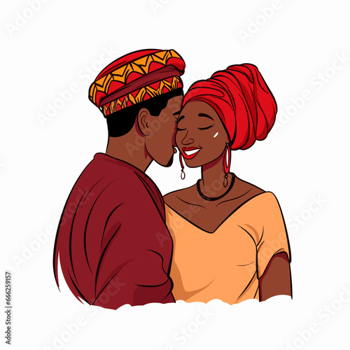 African couple hand-drawn comic illustration. African couple. Vector doodle style cartoon illustration. generative ai