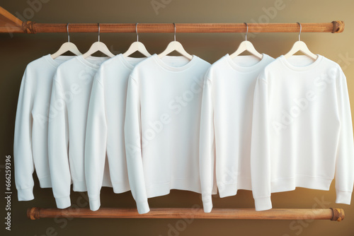 White sweatshirts hanging on a hanger © Julia Jones
