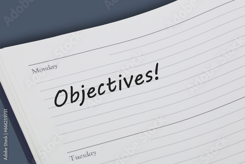 Objectives reminder message in an open diary
