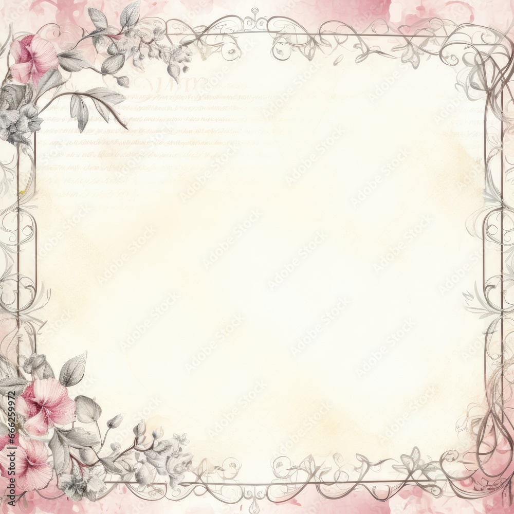 scrapbook gentle watercolor illustration hand drawn pastel romantic print border frame wedding