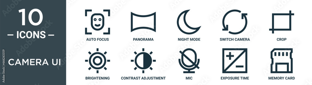 camera ui outline icon set includes thin line auto focus, panorama ...