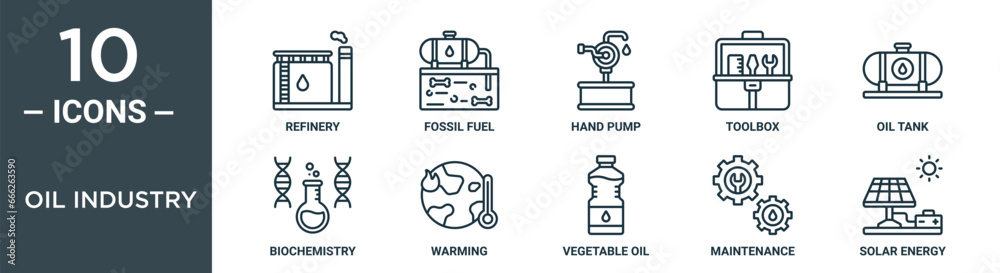 oil industry outline icon set includes thin line refinery, fossil fuel ...