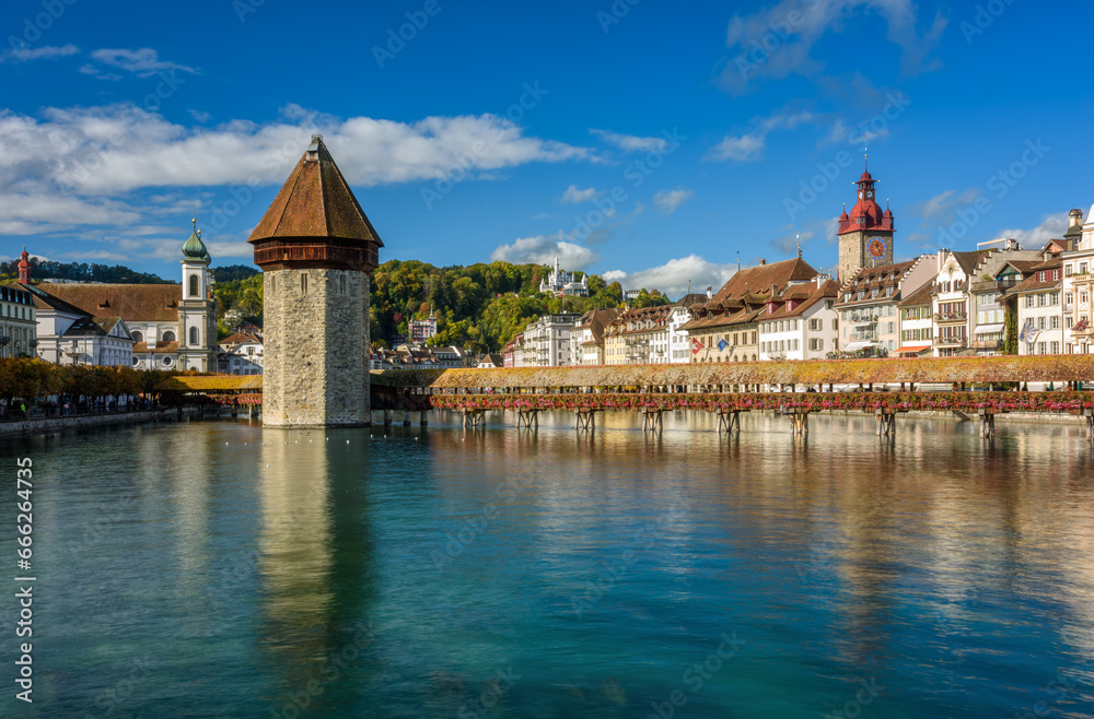 Chapel bridge and the Old town of Lucerne, Switzerland