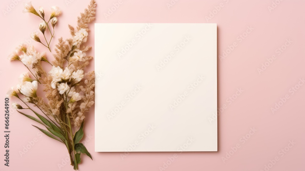 pink marriage invitation postcard paper mockup romance letter floral wedding blank paper template