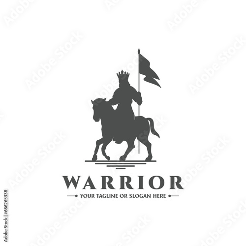 Horse Knight Silhouette, Medieval Horseman Horseback Warrior bring Pike Spear War Banner Flag Silhouette