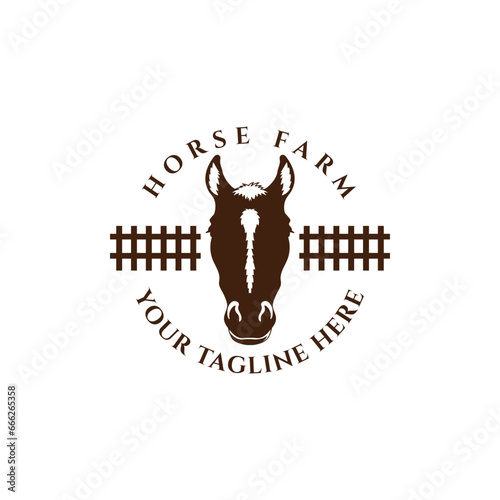 Vintage Retro Horse with Fence Stable Stabling for Farm Ranch Logo Illustration