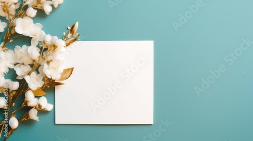 turqoise marriage invitation postcard paper mockup romance letter wedding blank paper template photo