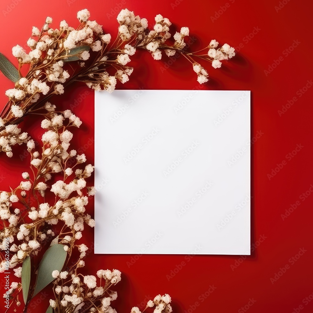 red marriage invitation postcard paper mockup romance letter floral wedding blank paper template