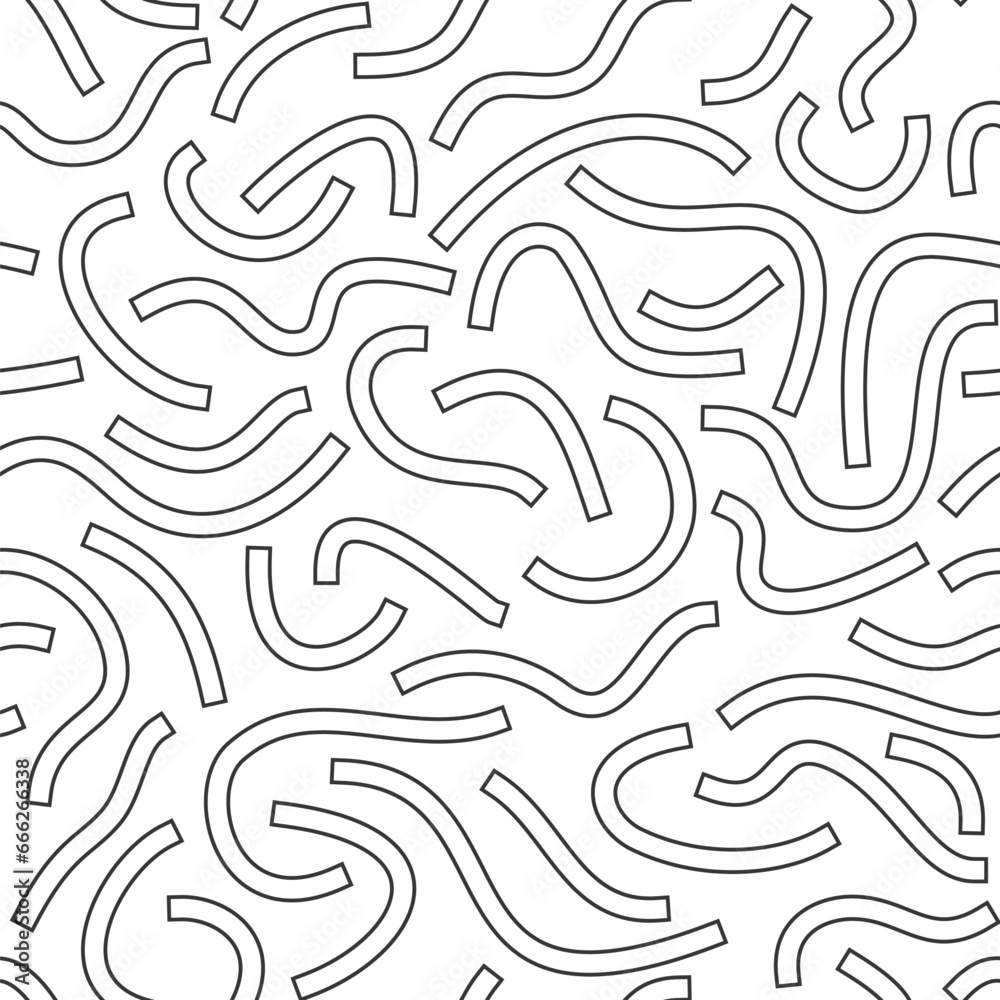 Monochrome geometric seamless pattern. Black outline curved lines Monochrome geometric seamless pattern. Black outline curved lines