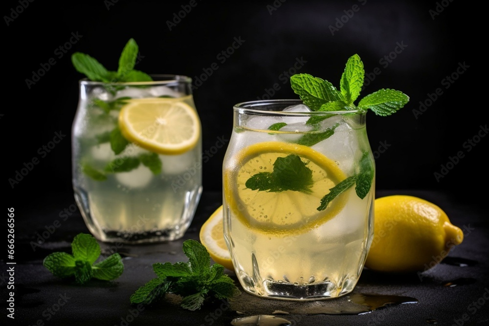 Summer drink with refreshing lemonade, ice, and cocktail. Generative AI