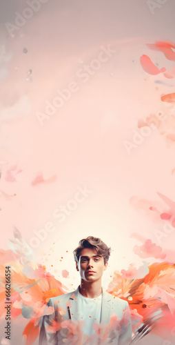 Selbstbewusster Ausdruck: Femininer Mann in stilvollem Porträt vor pinkem Hintergrund