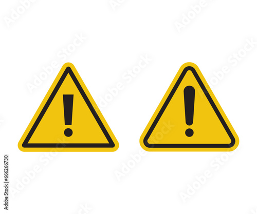 Attention icon set. Warning sign. Hazard warning attention sign with exclamation mark symbol