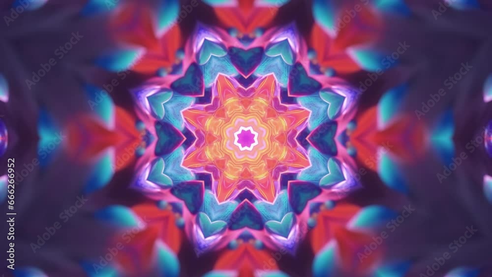 Glowing soft and soothing mandala with a mesmerizing kaleidoscopic pattern.