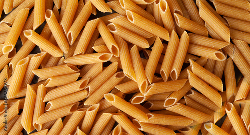 Raw Brown Pasta, Wholegrain Penne, Dry Whole Grain Noodle, Raw Spelt Macaroni, Healthy Italy Food