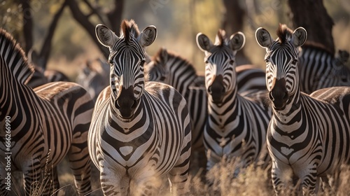 Zebras in the African Savannah. Wildlife Concept. Background with copy space. 