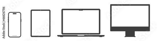 Device icons: smartphone, laptop, tablet and monitor screen computer, Vector illustration