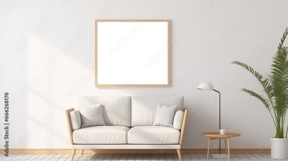 Blank empty frame poster mockup portfolio living room presentation furniture living room white
