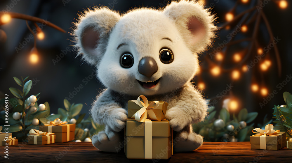Cartoon koala on Christmas background Cartoon koala on Christmas background
